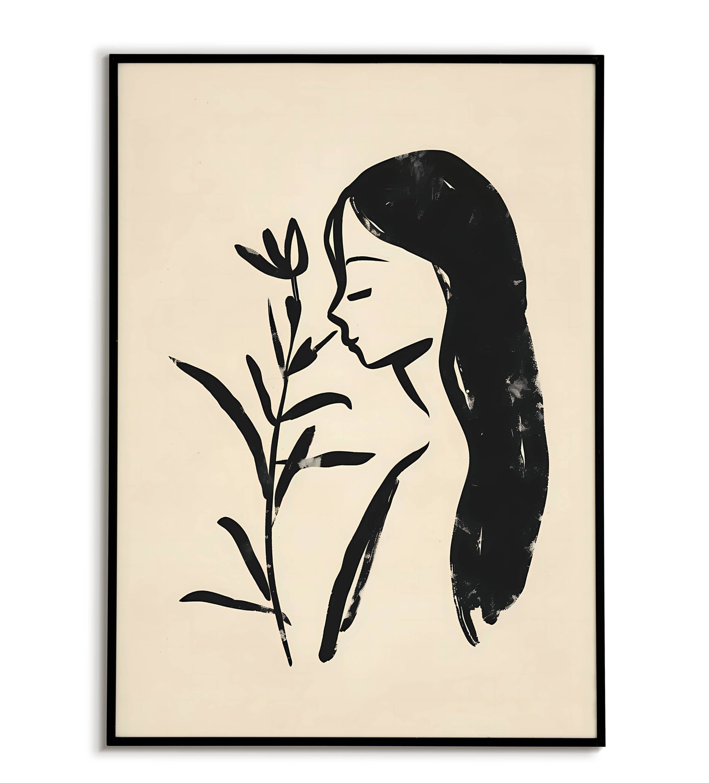 Girl Holding Flowers Abstract Art printable wall art poster. Dreamy and whimsical artwork.