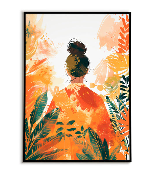 "Woman Back Boho Art" printable portrait showcasing a woman's back in a bohemian style.