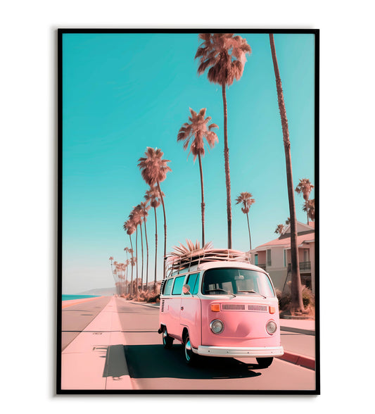 Pink Bus On Palm Street
