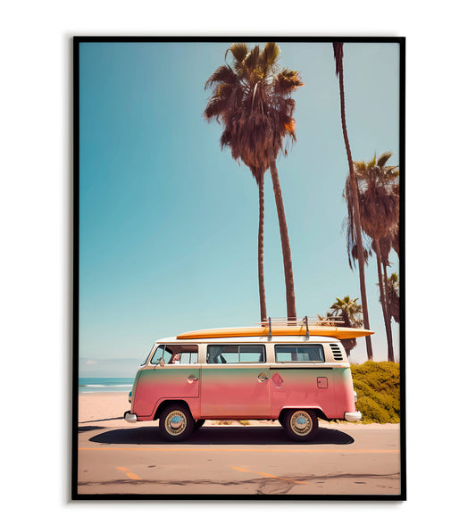 Pink Van at the Beach