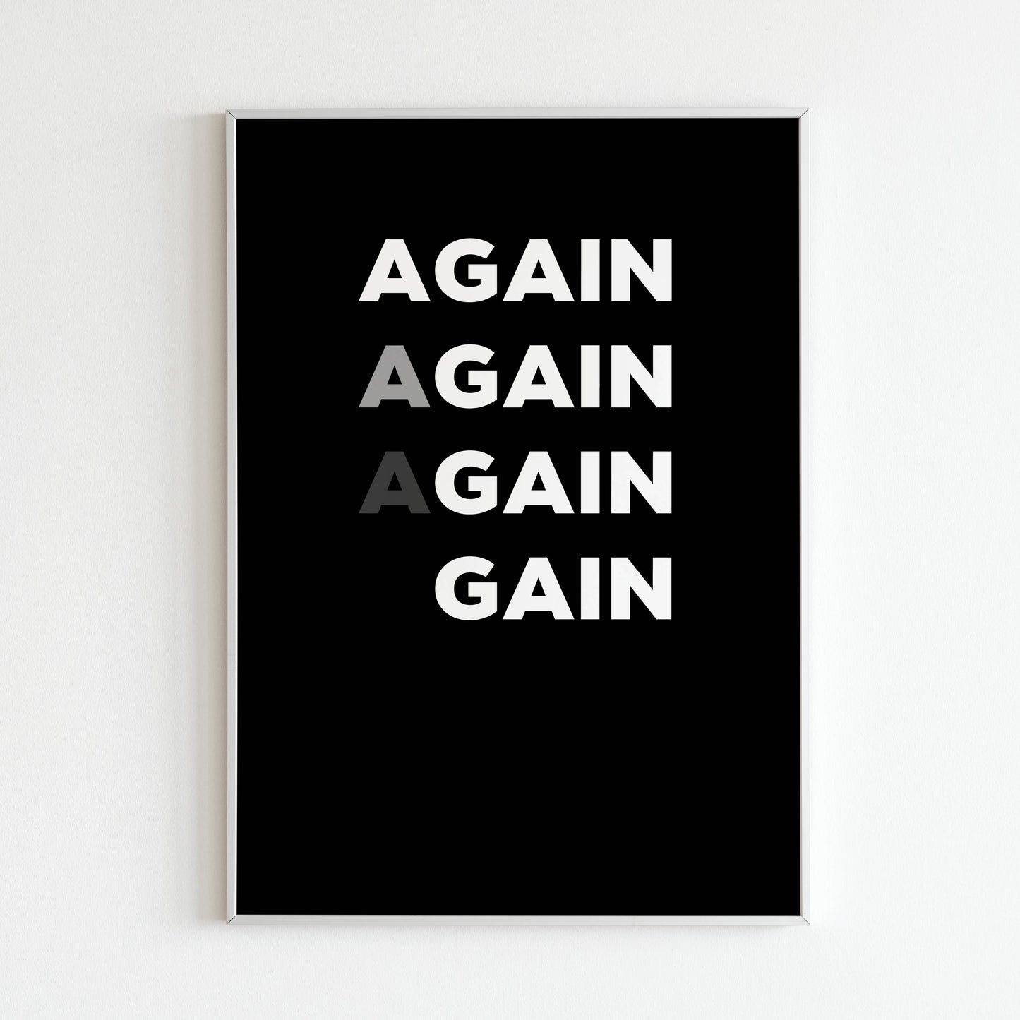 Printable motivational poster - Again - Minimalist typography art with a message of resilience.