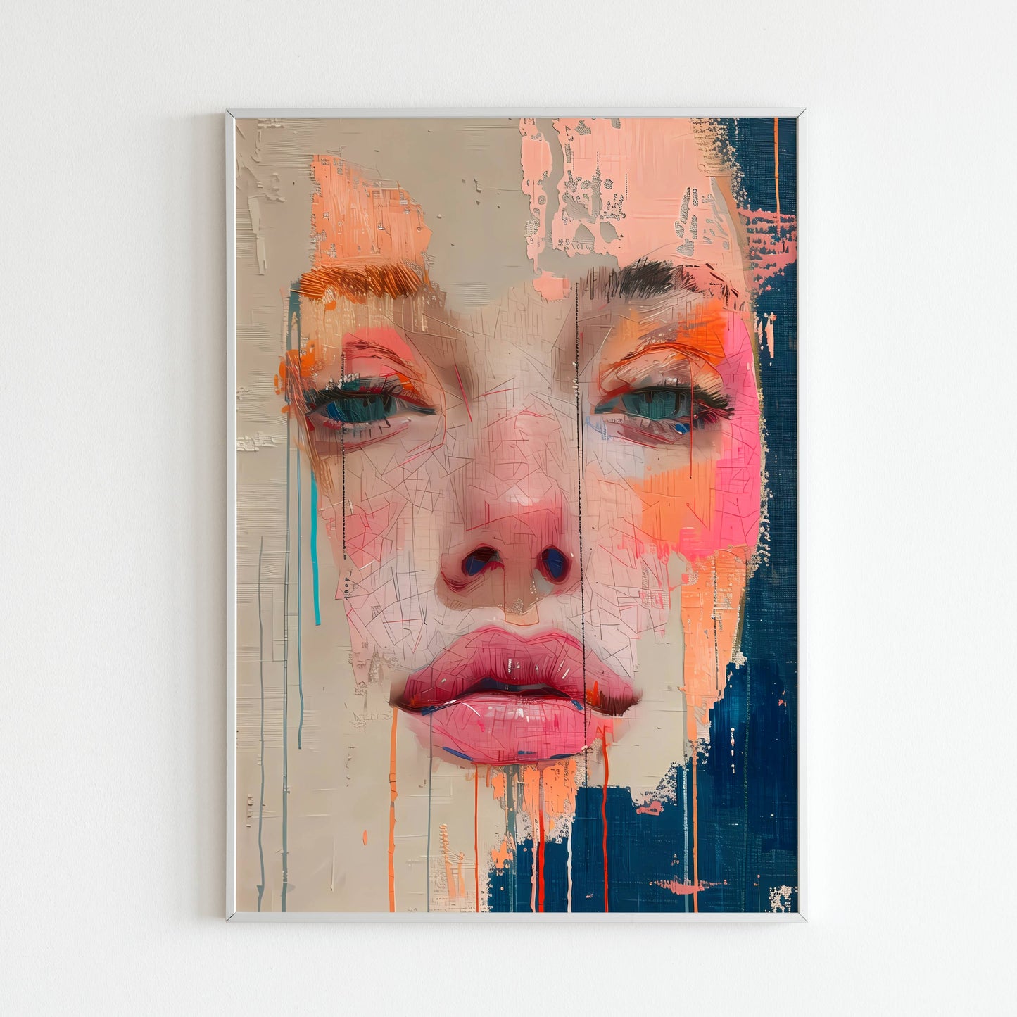 Silkface woman - Printed Wall Art / Poster. This beautiful poster depicts a woman with a silk scarf obscuring her face, adding a touch of intrigue to your space. Arrives ready to hang.