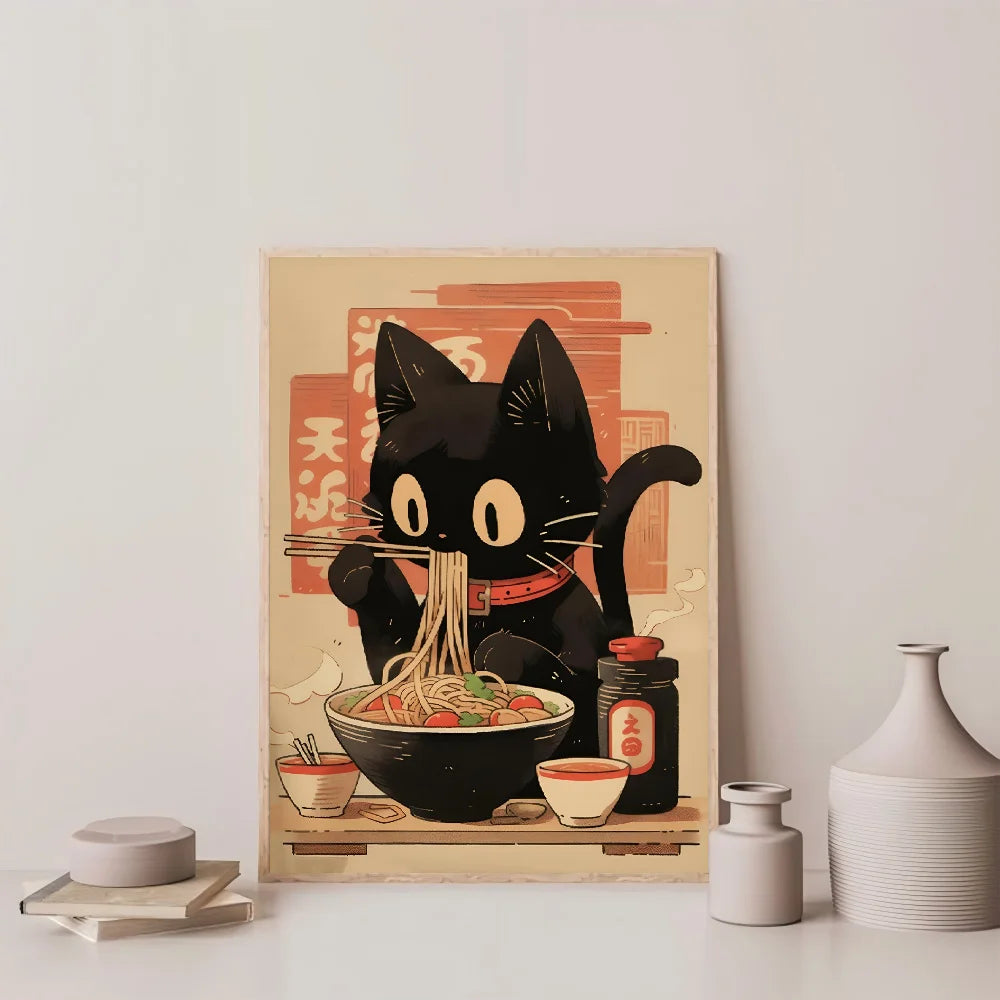 Kawaii Japanese Ramen Animal Cat Poster
