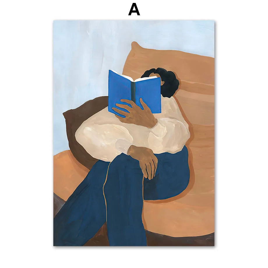 Blue Striped Girl Book Vase Poster