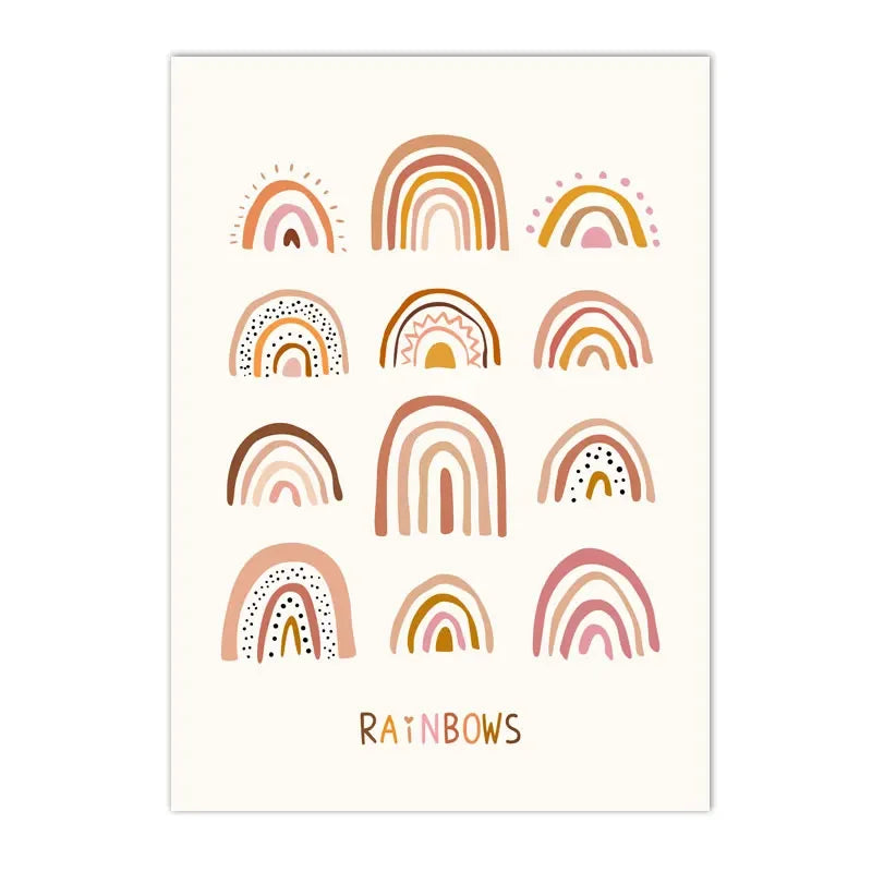 Boho Rainbow Cloud Moon Sun Heart Nursery Poster