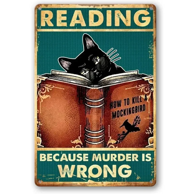 Retro Metal Tin Sign 5.5 X 8 In,More Espresso Less Depresso Poster Drinking Poster Coffee Lover Gift Funny Black Cat Wall Art