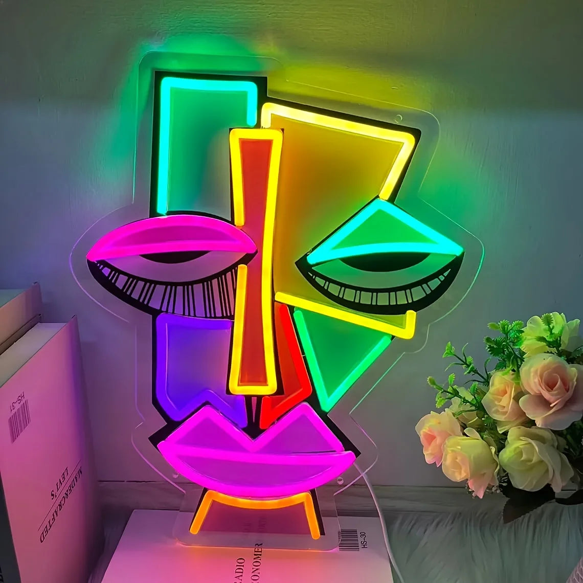 Abstract Face Neon Wall Decoration UV Printed Art Lighting for Bars Clubs Home Game Rooms and Offices Unique Birthday Gift Ideas