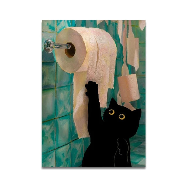 Bathroom Cat Reading on Toilet Poster