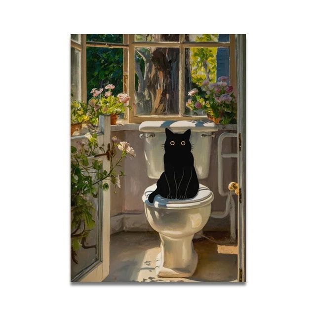 Bathroom Cat Reading on Toilet Poster
