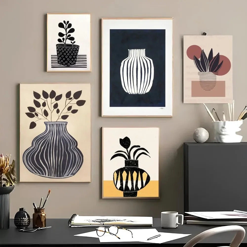 1pc Abstract Line Lemon Flower Vase Geometry Nordic Poster Paper Print Home Bedroom Entrance Bar Cafe Art Painting Decoration