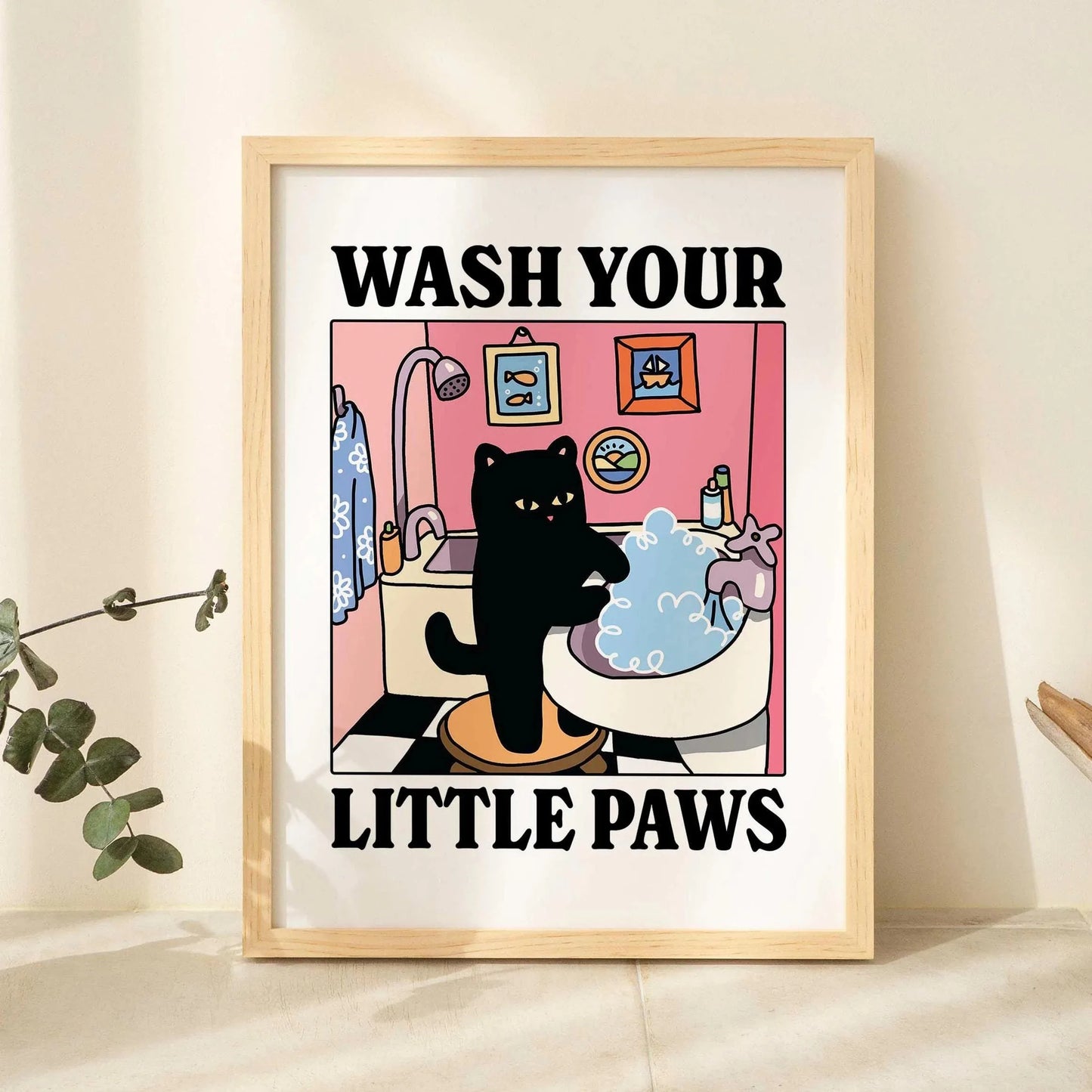 Cute Wash Paws Cat Canvas Print