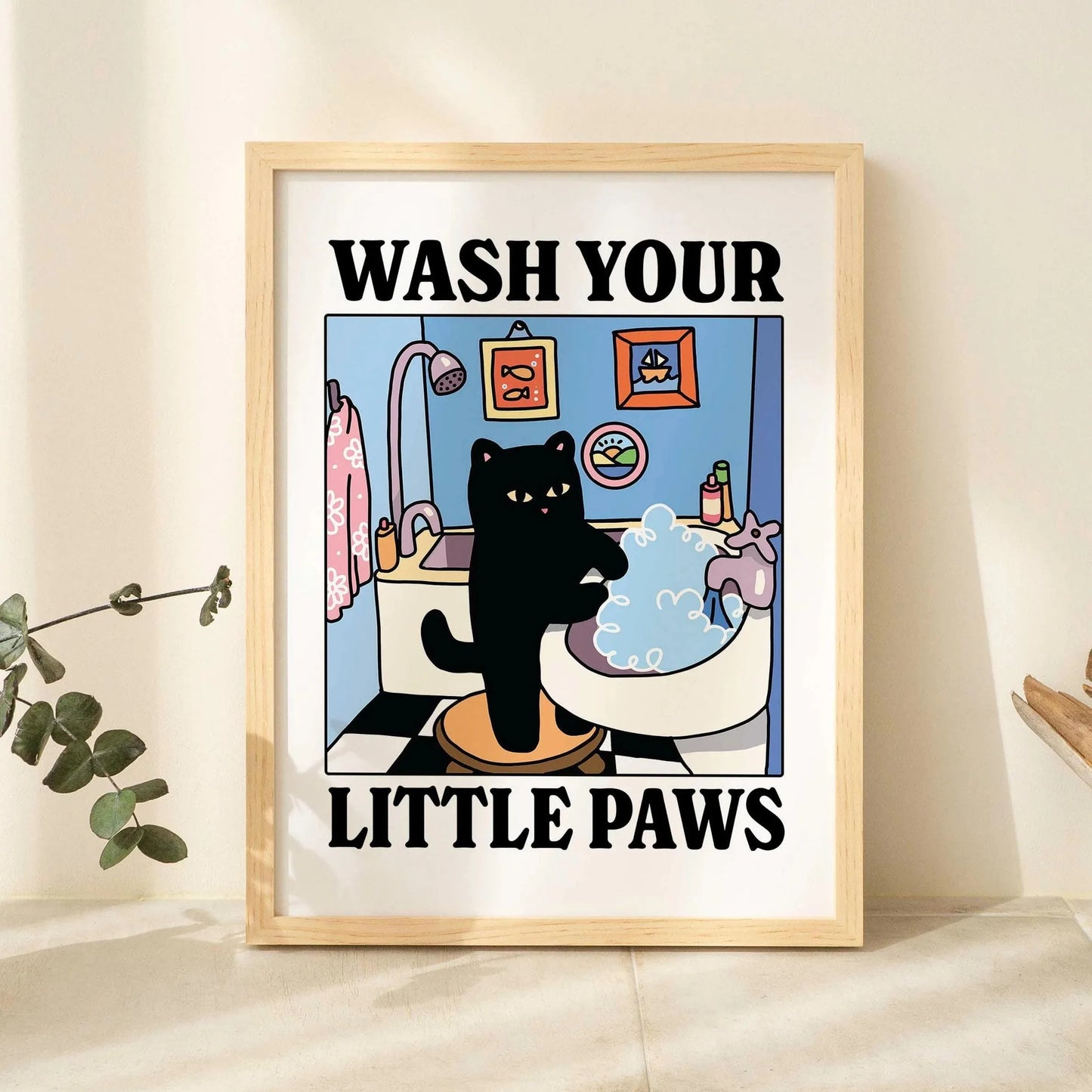 Cute Wash Paws Cat Canvas Print