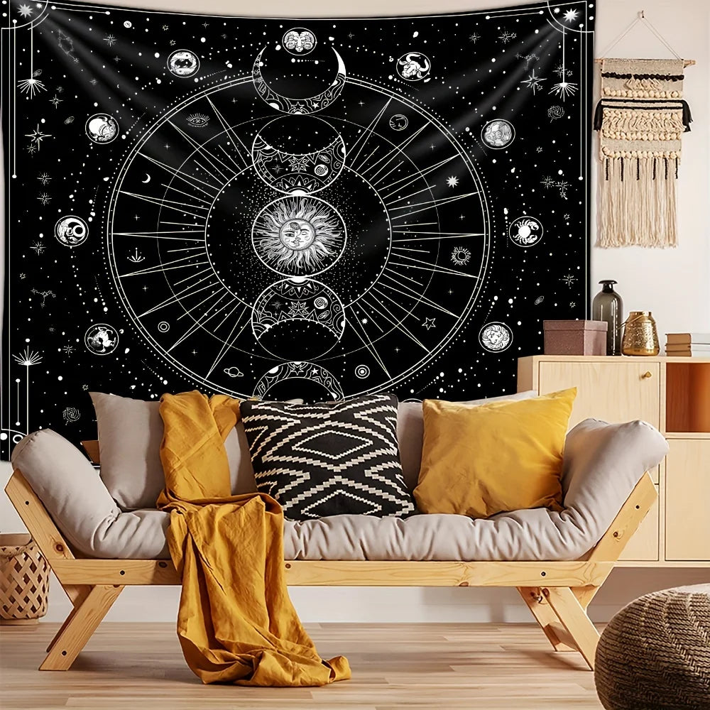 Sun Moon Horoscope Divination Printed Tapestry