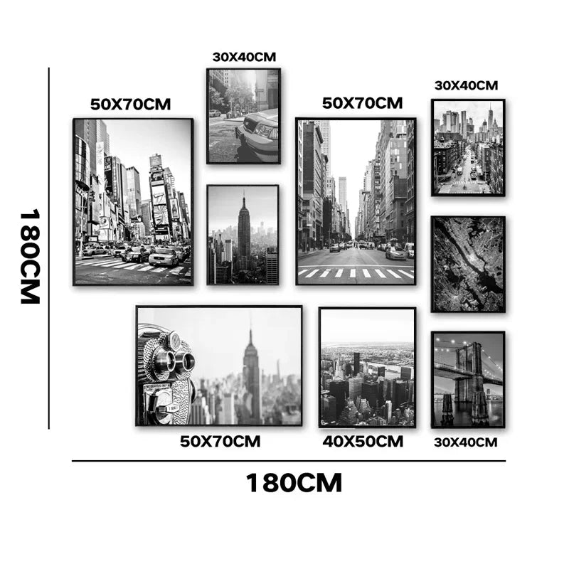 NYC skyline canvas painting in monochrome for wall decor