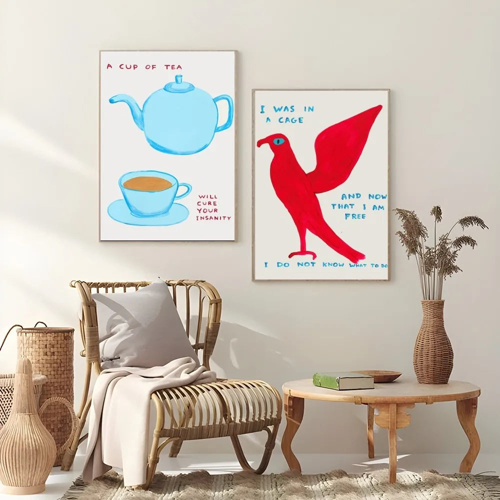 Minimalist pig and shark artwork for contemporary home interiors