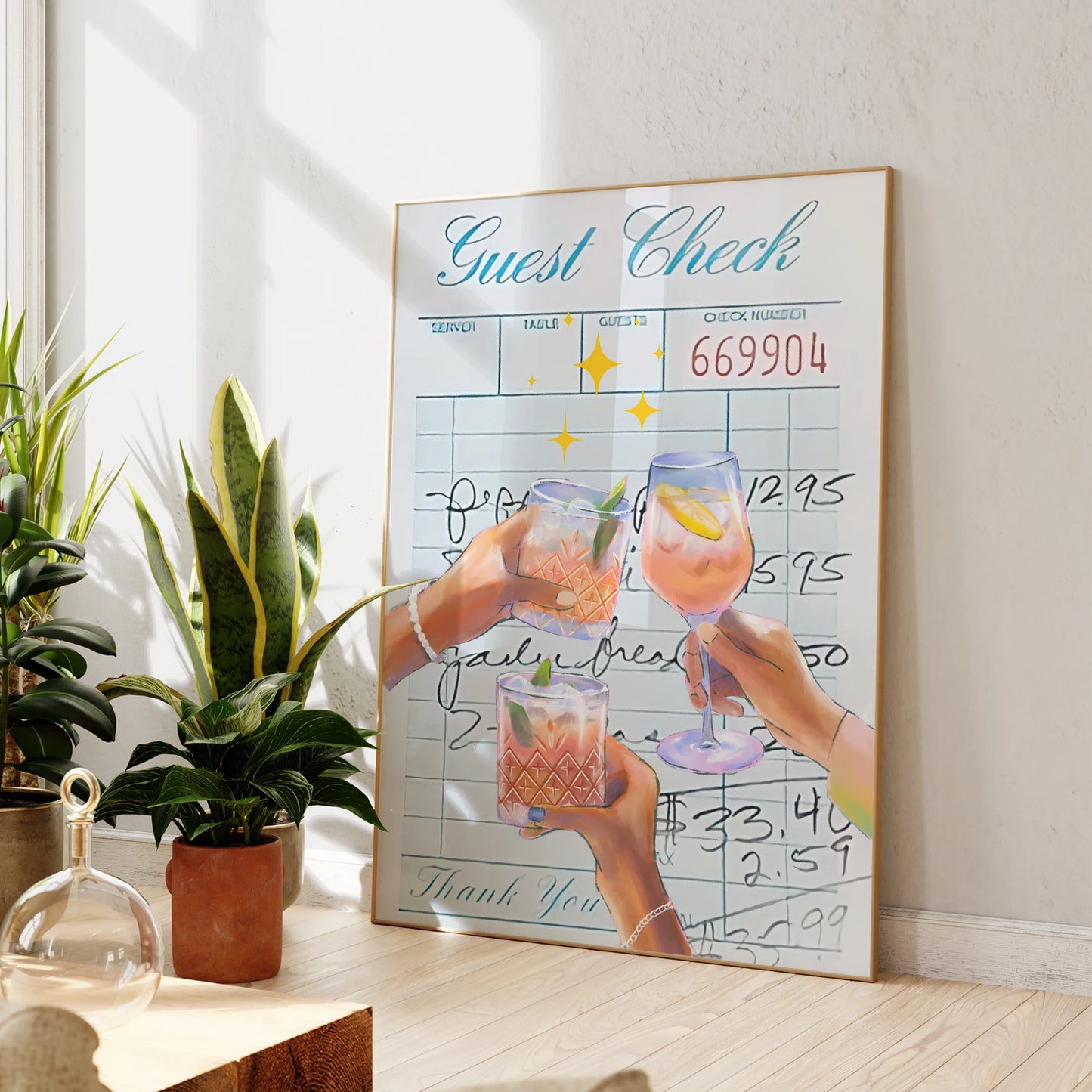 Modern Retro Trendy Cocktail Guest Check Pink Girly Wall Art Prints Canvas Painting Poster Picture For Living Room Home Decor