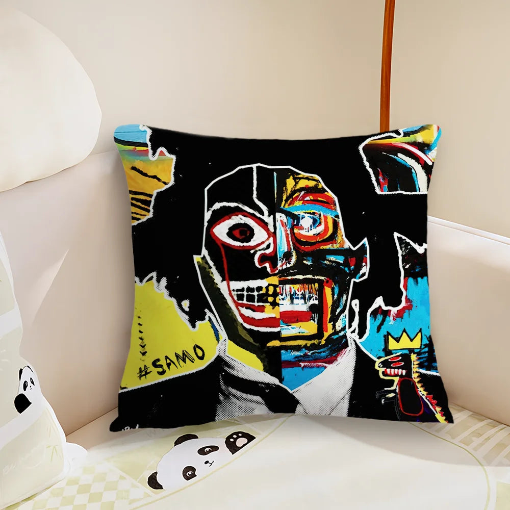 J-Jean-Michel B-Basquiat Art Pillow Case Living Room Sofa Cushion Cover Suitable For Home Bedroom Room Decoration