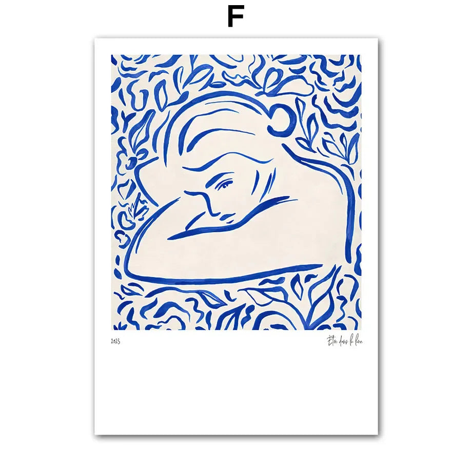 Blue Girl Body Pigeons Line Minimalist Poster