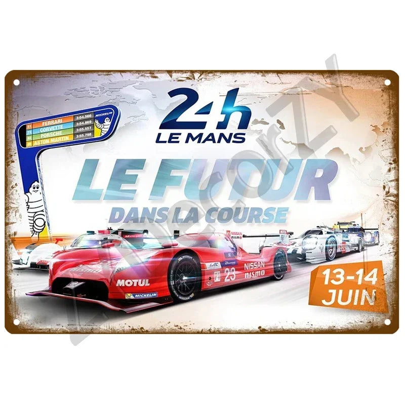 24H Lemans Racing Compettion in 1999 Metal Tin Sign Decor Vintage Wall Plate Poster Classic Tinplate Plaques Garage Bar Decor
