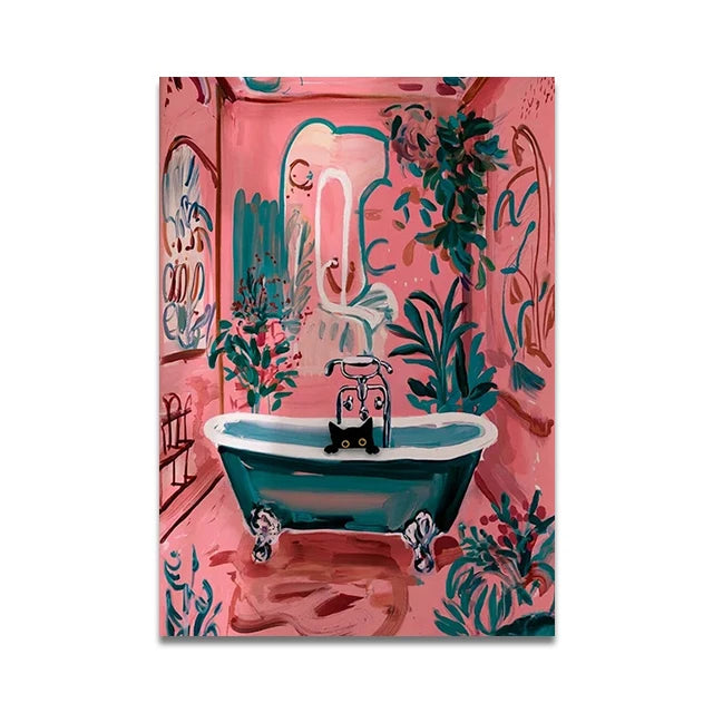 Bathroom Cat Reading on Toilet Poster