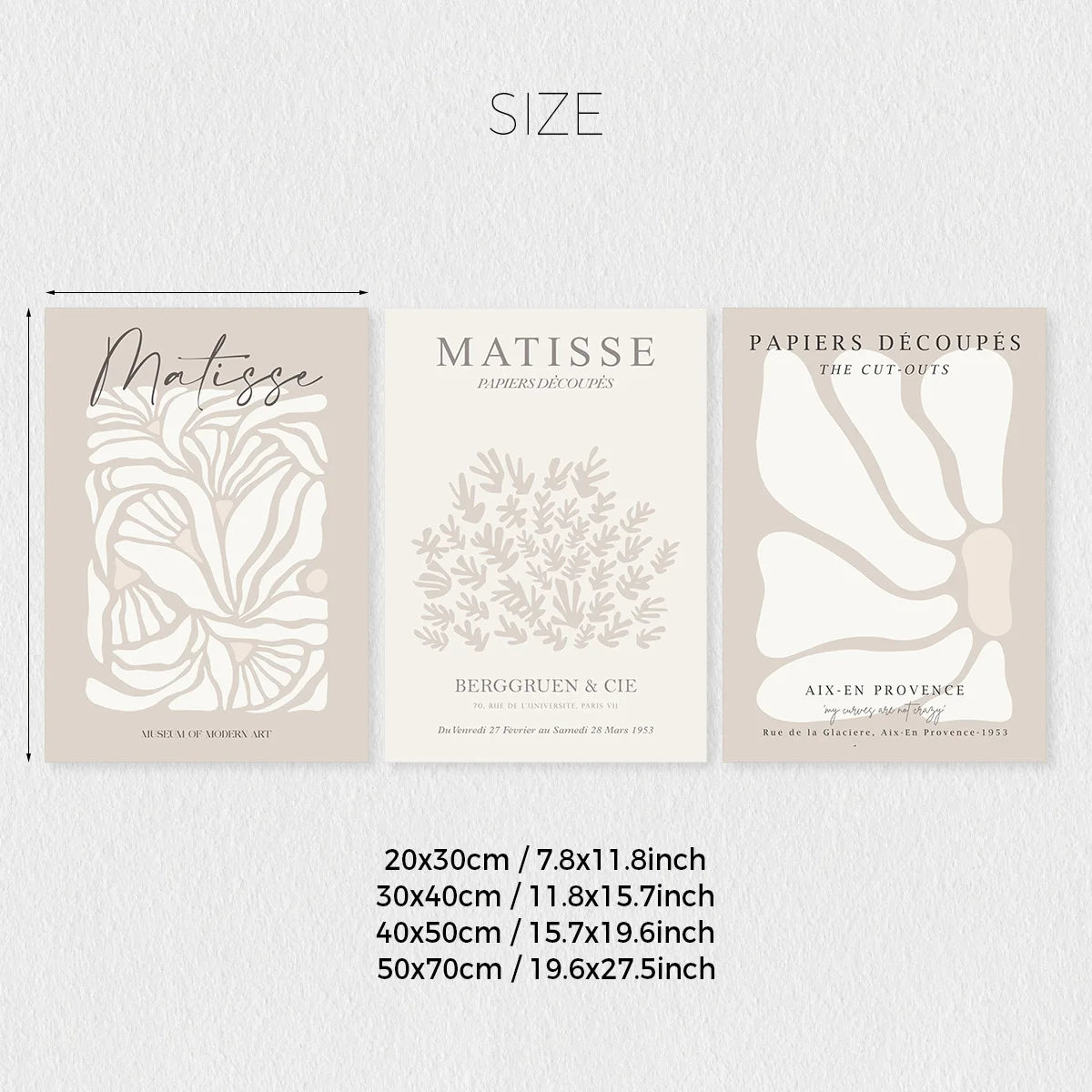 Set of 3 Bohemian Neutral Matisse Canvas Prints