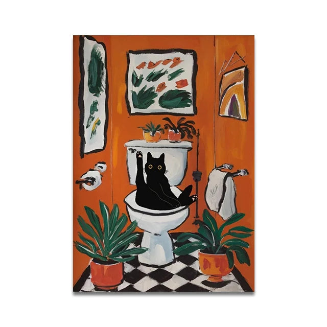 Bathroom Cat Reading on Toilet Poster