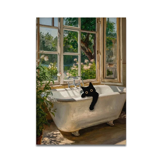 Bathroom Cat Reading on Toilet Poster