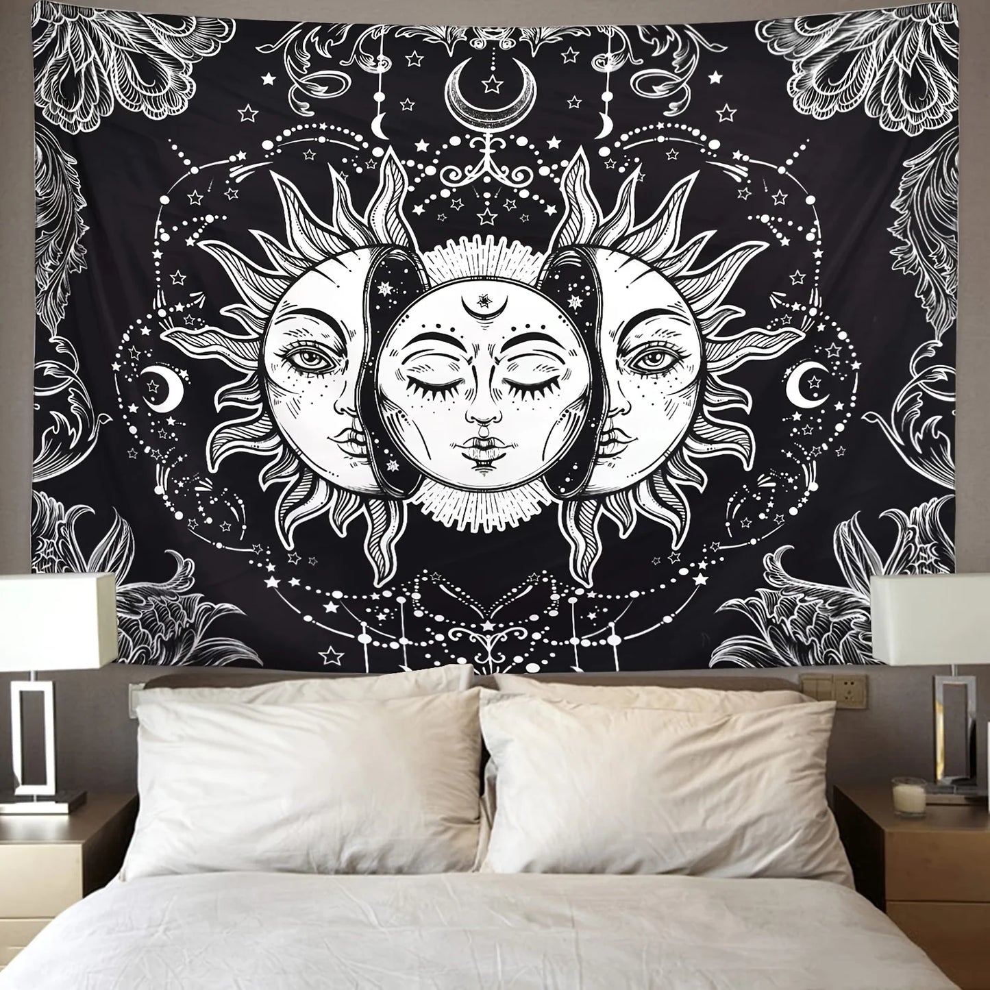 Sun Moon Horoscope Divination Printed Tapestry