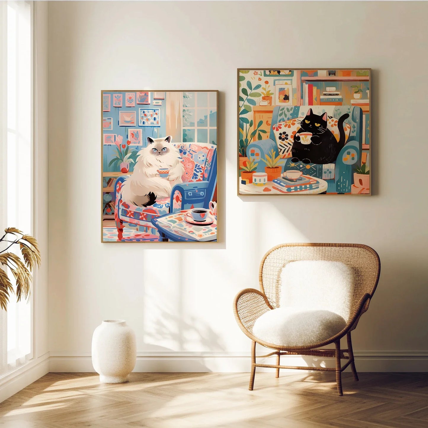 Lovely Cat Print Of Coffee Drinking Cute Cat