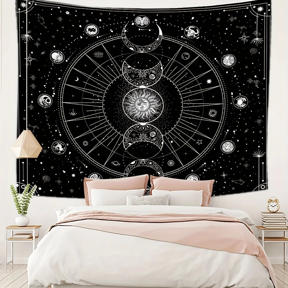 Sun Moon Horoscope Divination Printed Tapestry