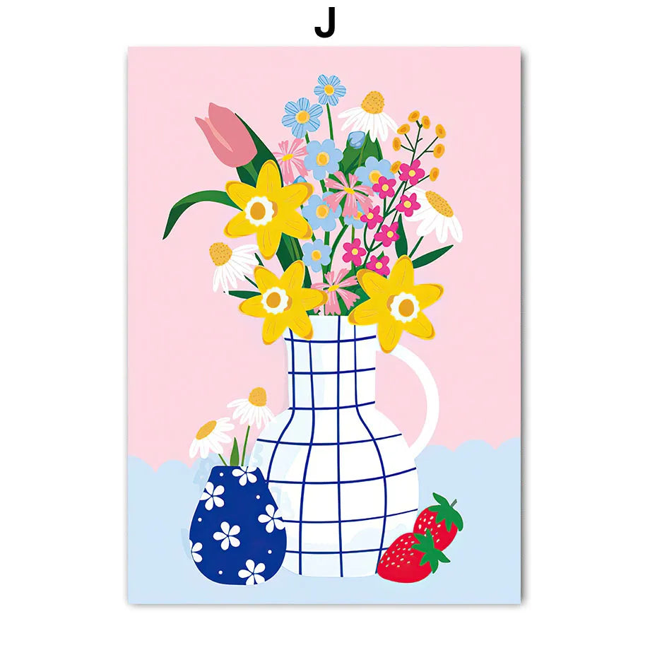 Retro Flowers Vase Gallery Colorful Funky Poster