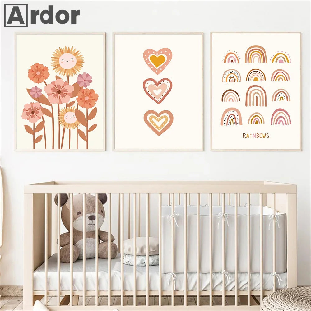 Boho Rainbow Cloud Moon Sun Heart Nursery Poster