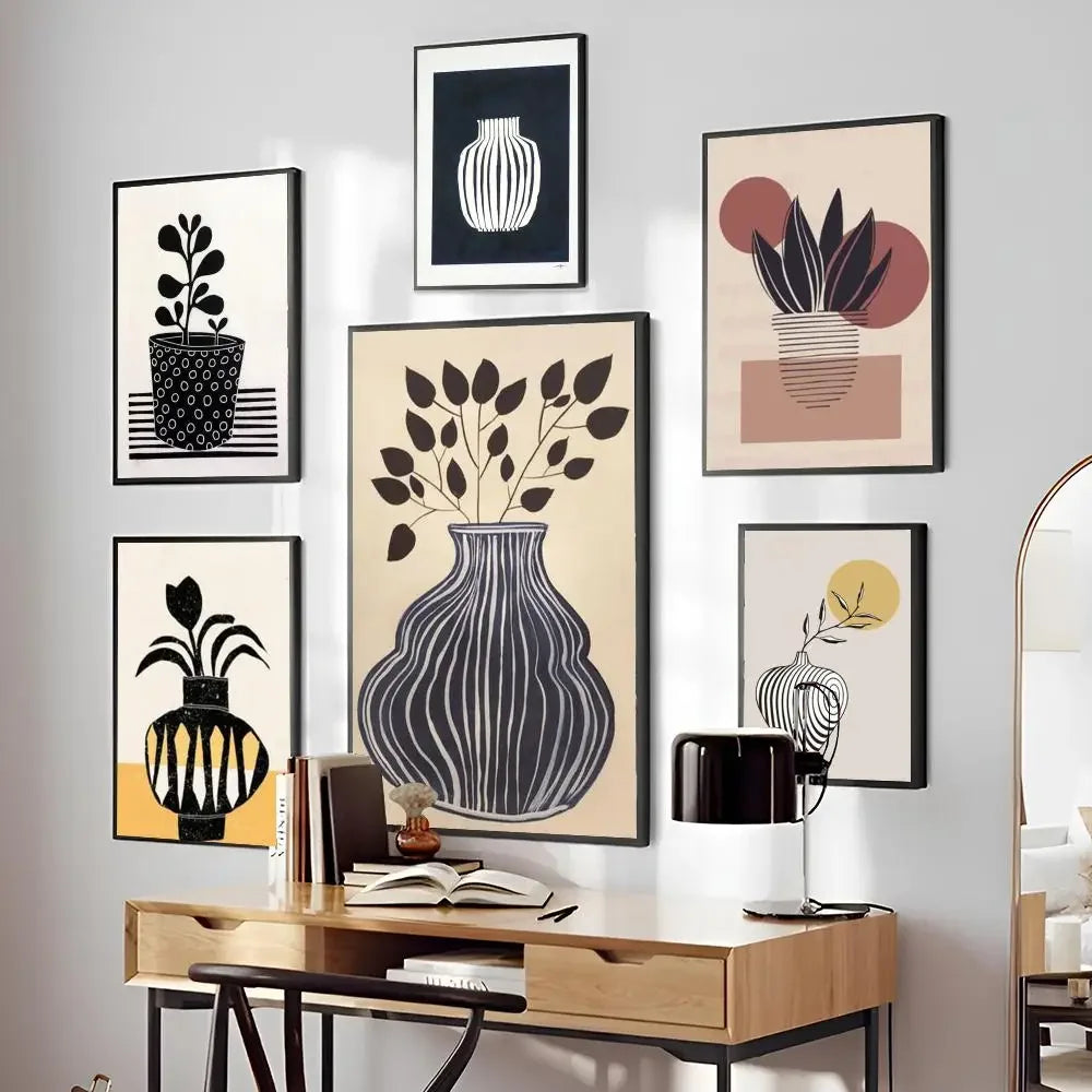 1pc Abstract Line Lemon Flower Vase Geometry Nordic Poster Paper Print Home Bedroom Entrance Bar Cafe Art Painting Decoration