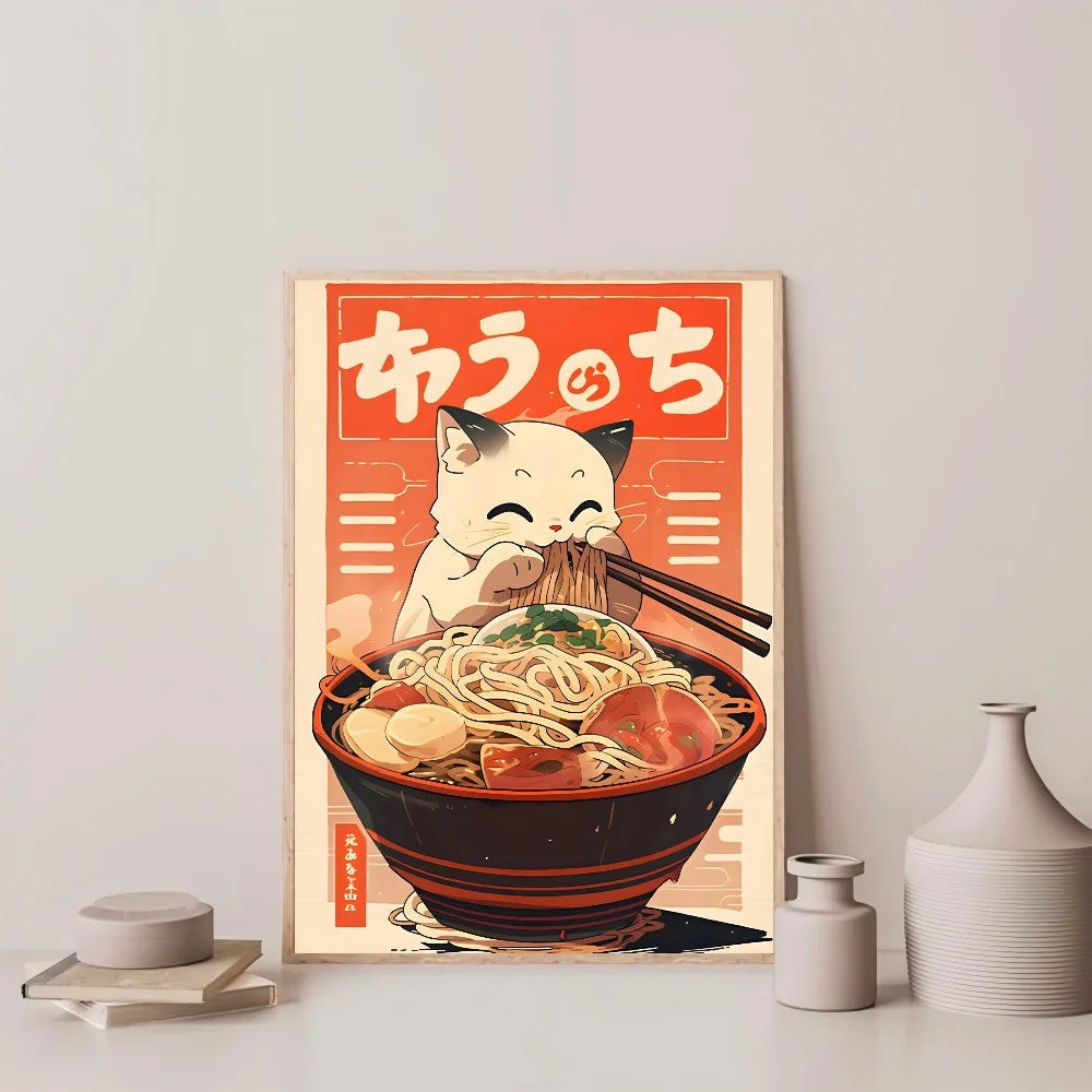 Kawaii Japanese Ramen Animal Cat Poster