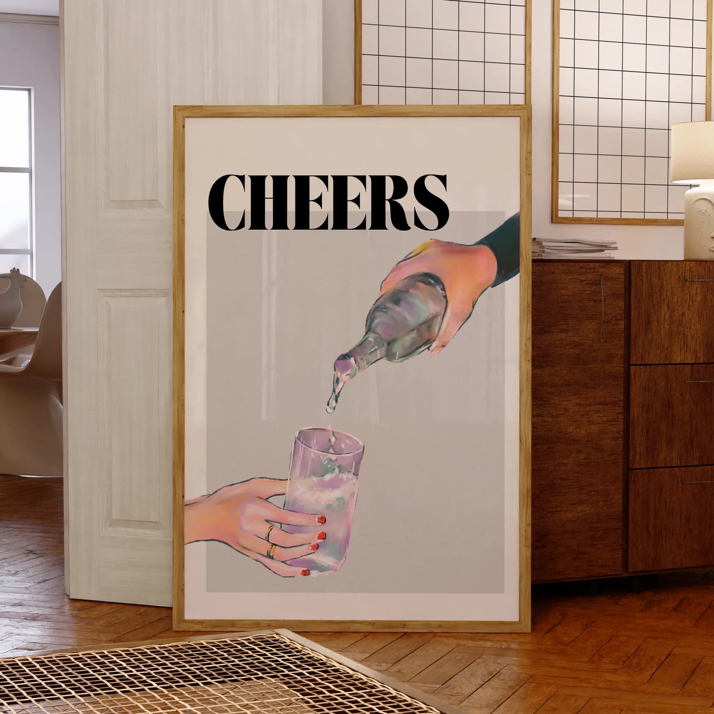 Modern Trendy Bar Cart Cheers Wine Glass Wall Art Prints Canvas Painting Poster Picture For Living Room Home Decor