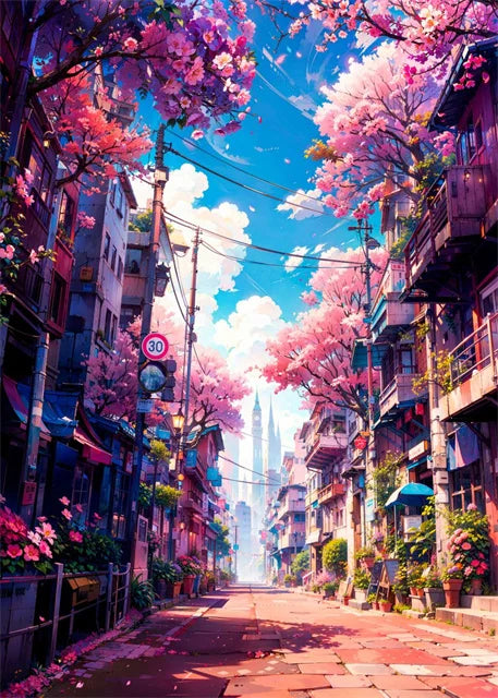 Japanese Street Scenery Sakura Architecture Canvas Posters