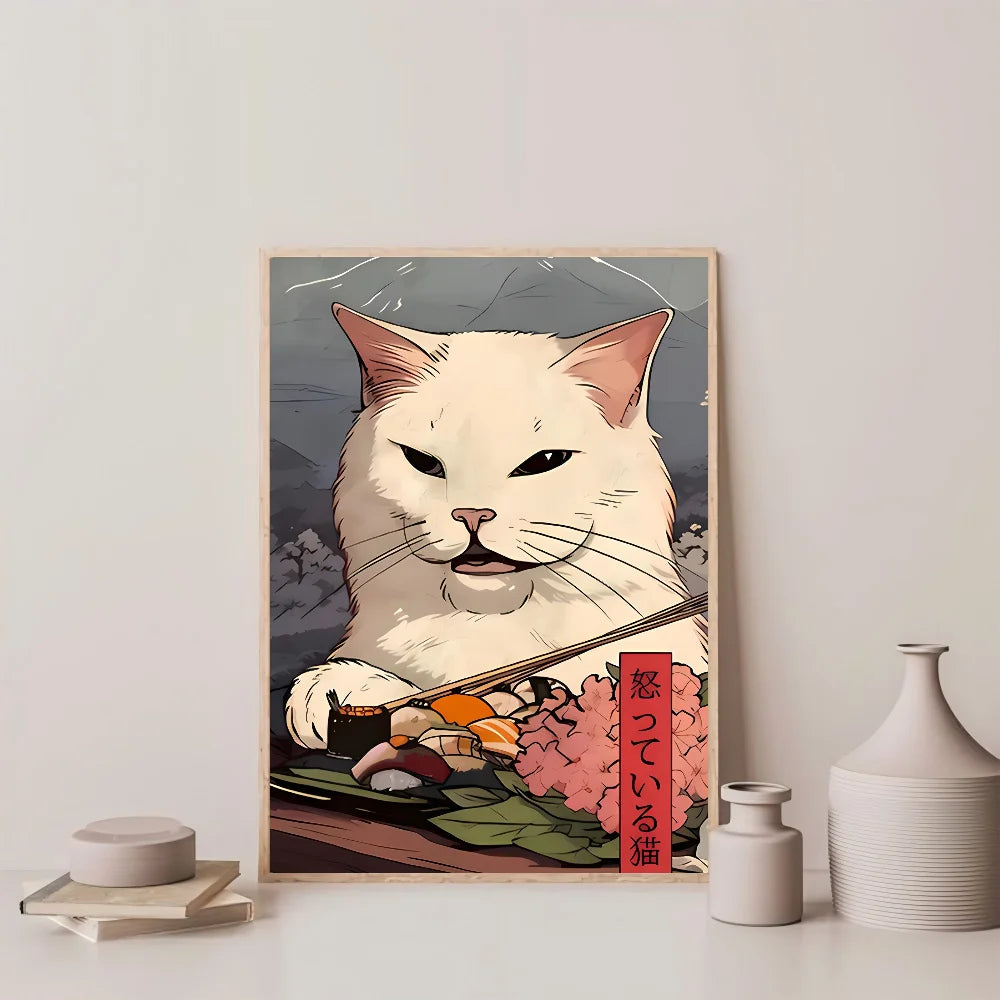 Kawaii Japanese Ramen Animal Cat Poster