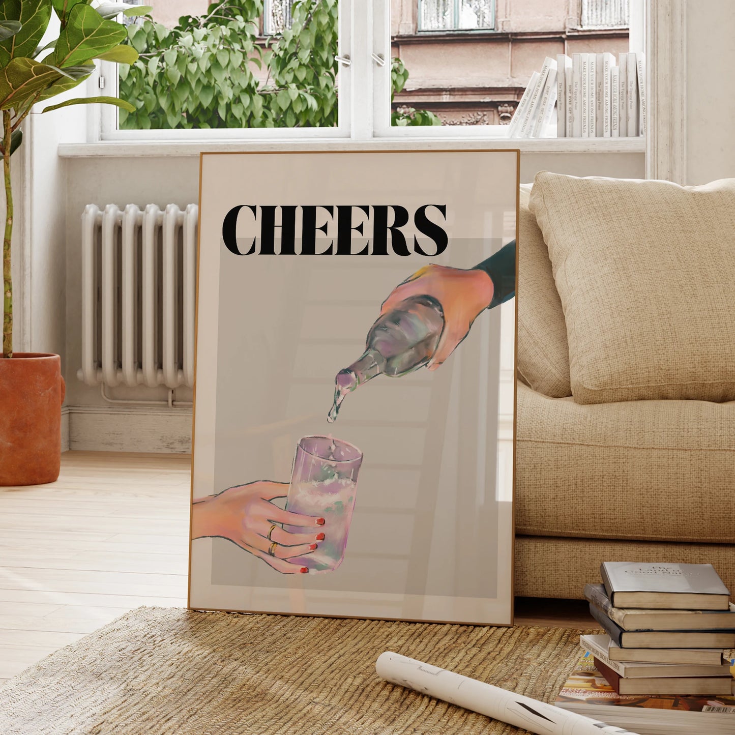 Modern Trendy Bar Cart Cheers Wine Glass Wall Art Prints Canvas Painting Poster Picture For Living Room Home Decor