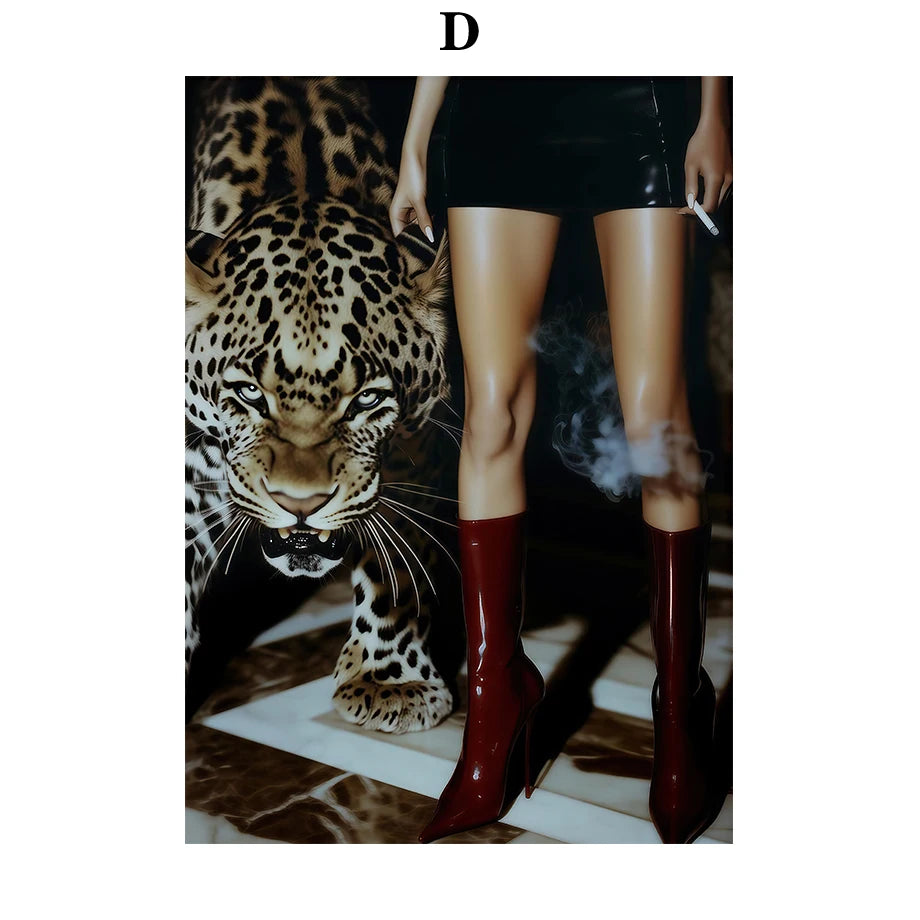 Leopard Rose Fashion Canvas Wall Art