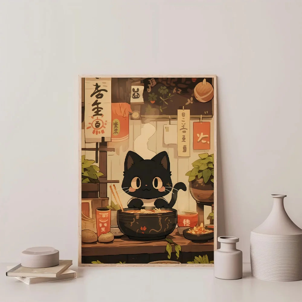 Kawaii Japanese Ramen Animal Cat Poster