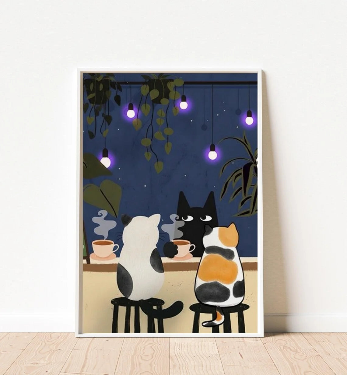 Whimsical Cat Cafe Illustration Poster