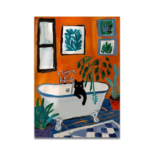 Bathroom Cat Reading on Toilet Poster