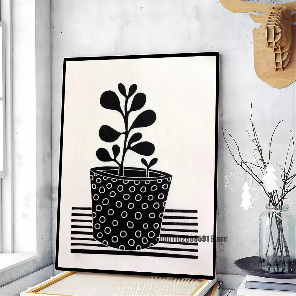 1pc Abstract Line Lemon Flower Vase Geometry Nordic Poster Paper Print Home Bedroom Entrance Bar Cafe Art Painting Decoration
