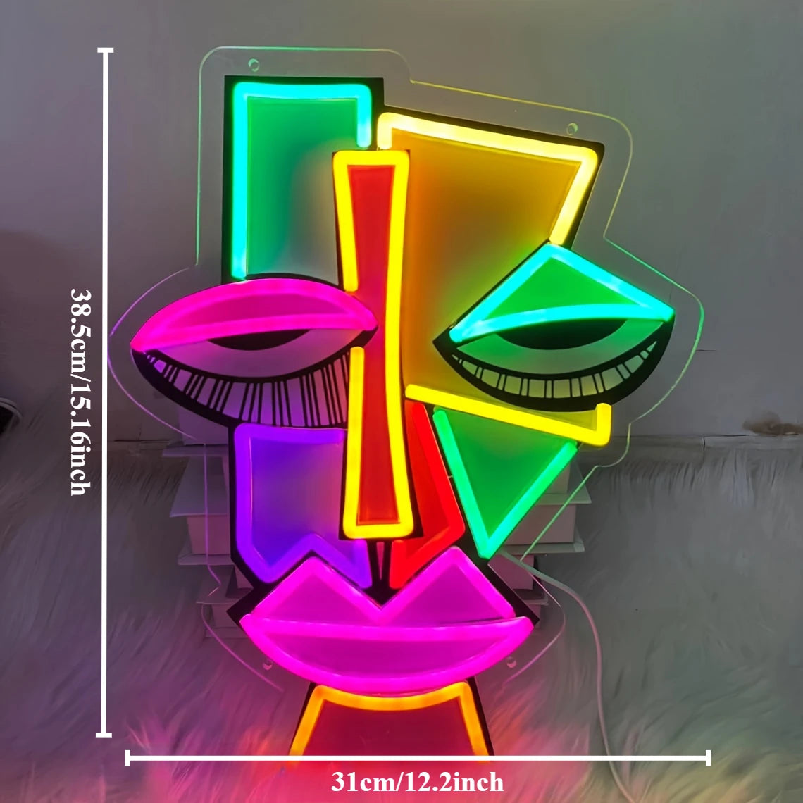 Abstract Face Neon Wall Decoration UV Printed Art Lighting for Bars Clubs Home Game Rooms and Offices Unique Birthday Gift Ideas