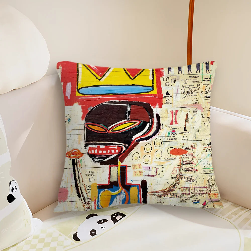 J-Jean-Michel B-Basquiat Art Pillow Case Living Room Sofa Cushion Cover Suitable For Home Bedroom Room Decoration