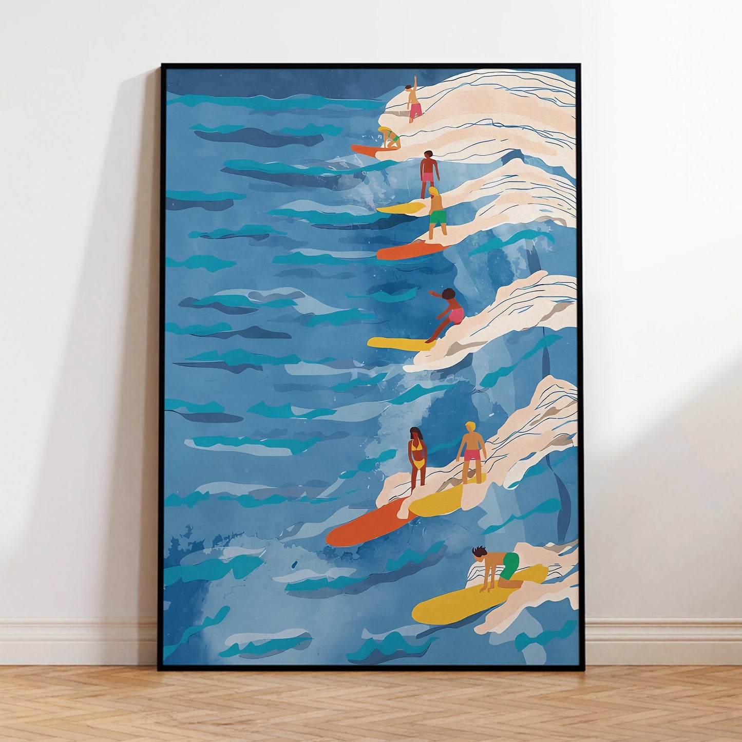 Modern Chilled Surfing Blue Waves Wall Art