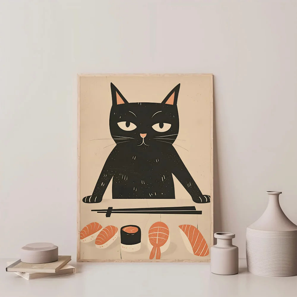 Kawaii Japanese Ramen Animal Cat Poster