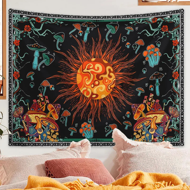 A Large Fantasy Mandala Flower And Plant Tapestry