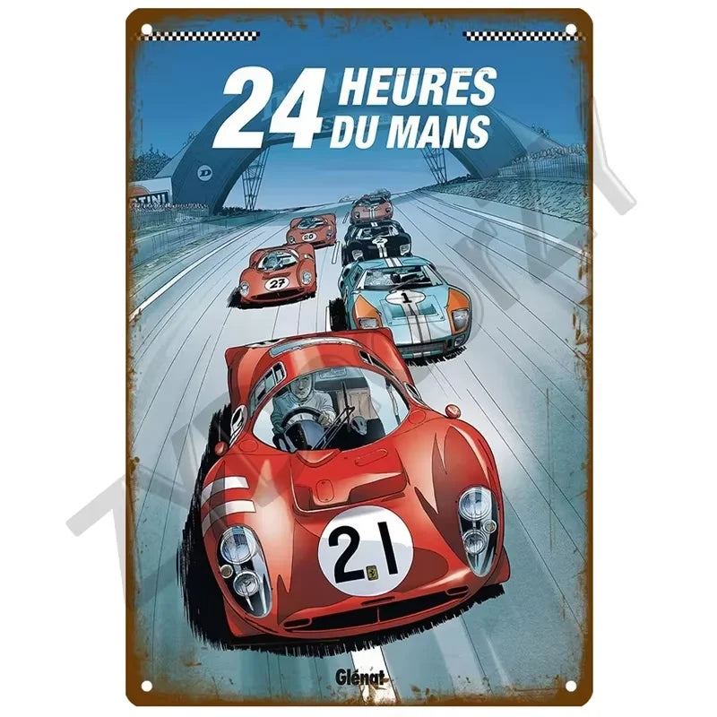 24H Lemans Racing Compettion in 1999 Metal Tin Sign Decor Vintage Wall Plate Poster Classic Tinplate Plaques Garage Bar Decor