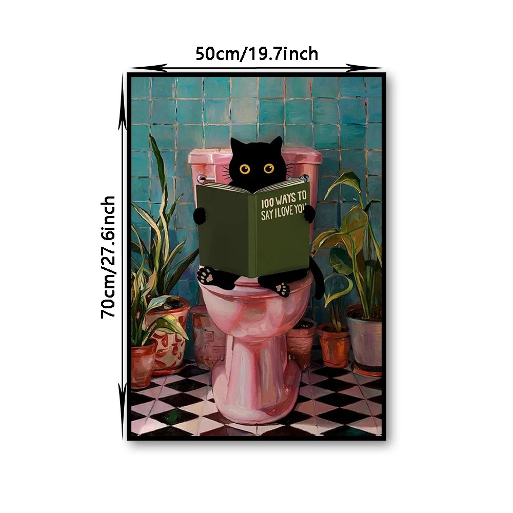 Bathroom Cat Reading on Toilet Poster